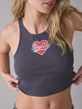 Boys Lie BL Signature Begee Waffle Knit Crop Tank Gray XS/S
